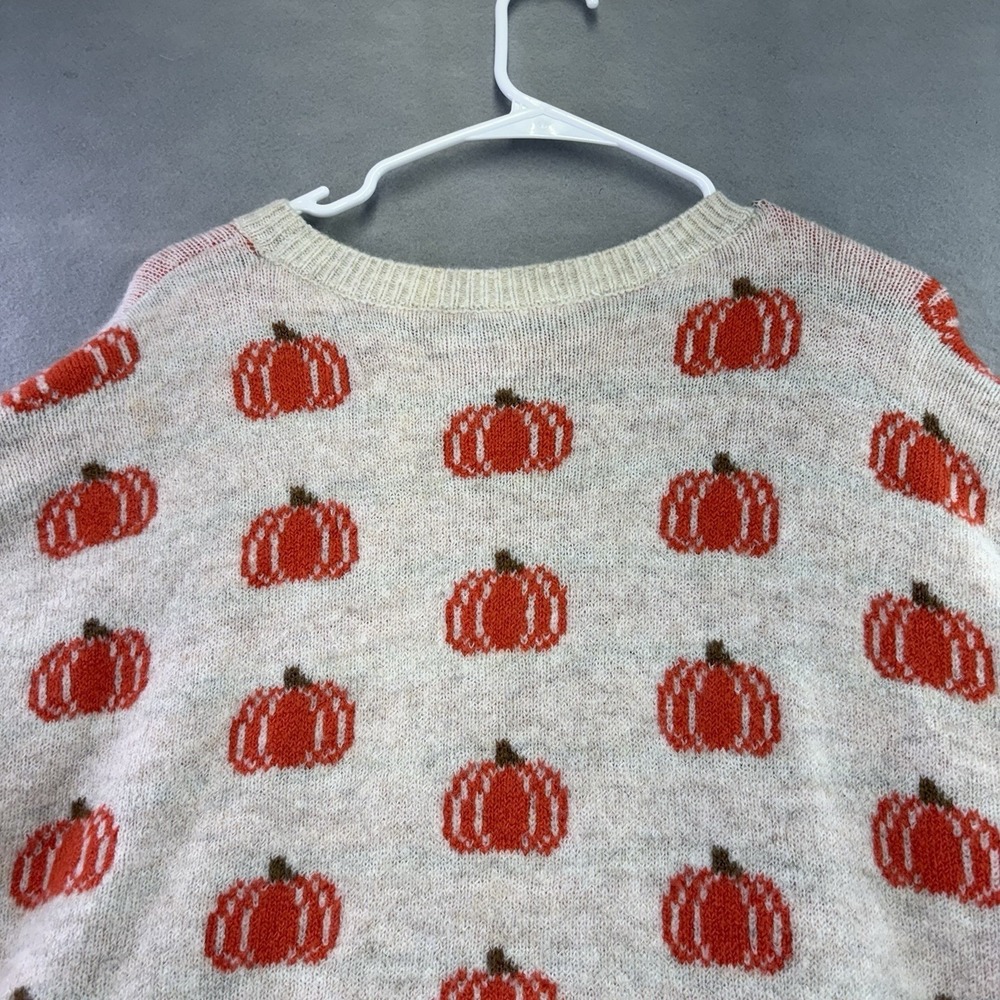 Vince Camuto Sweater Womens L Beige Pumpkin Print Fall Fest Holiday Knit Comfy - Picture 9 of 16